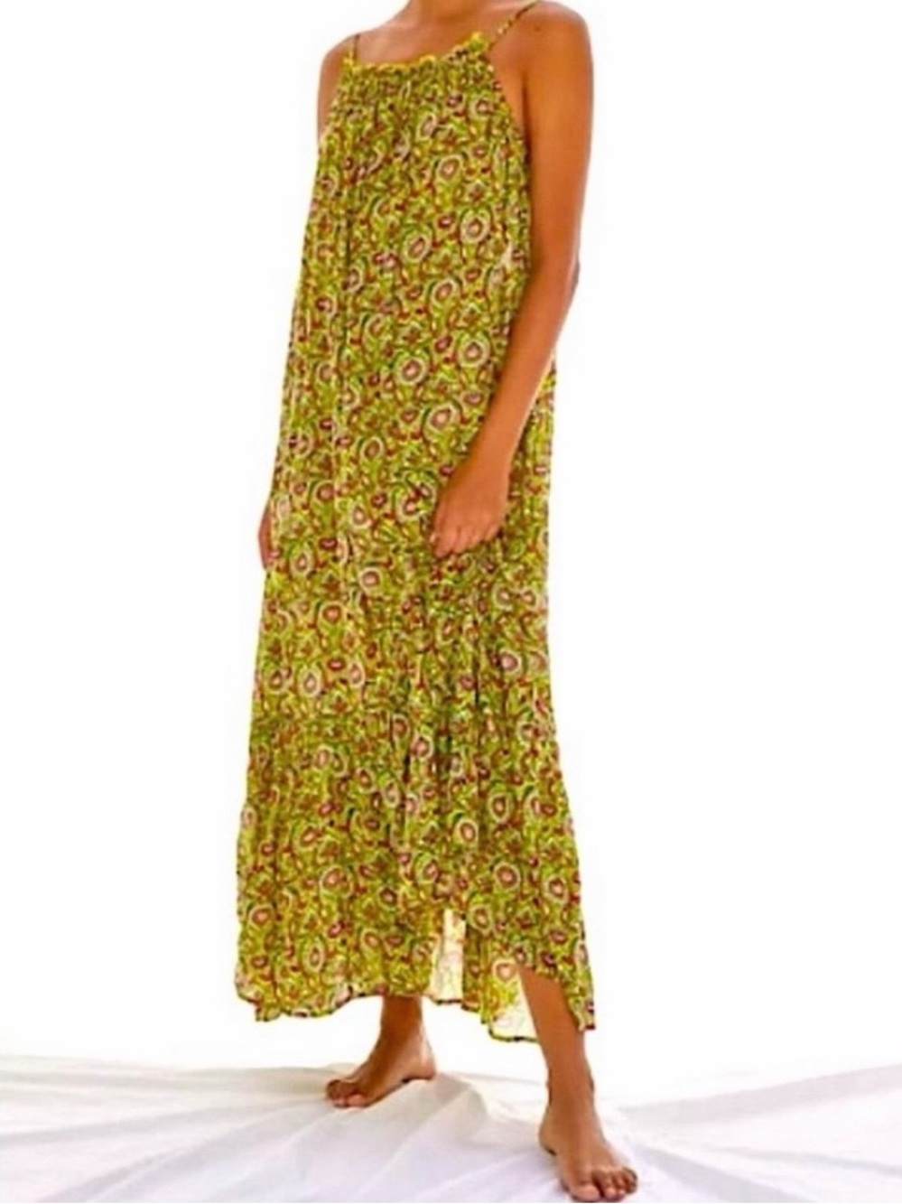 ANTHROPOLOGIE  Citron Raspberry
Paisley Maxi Dress Low Back
